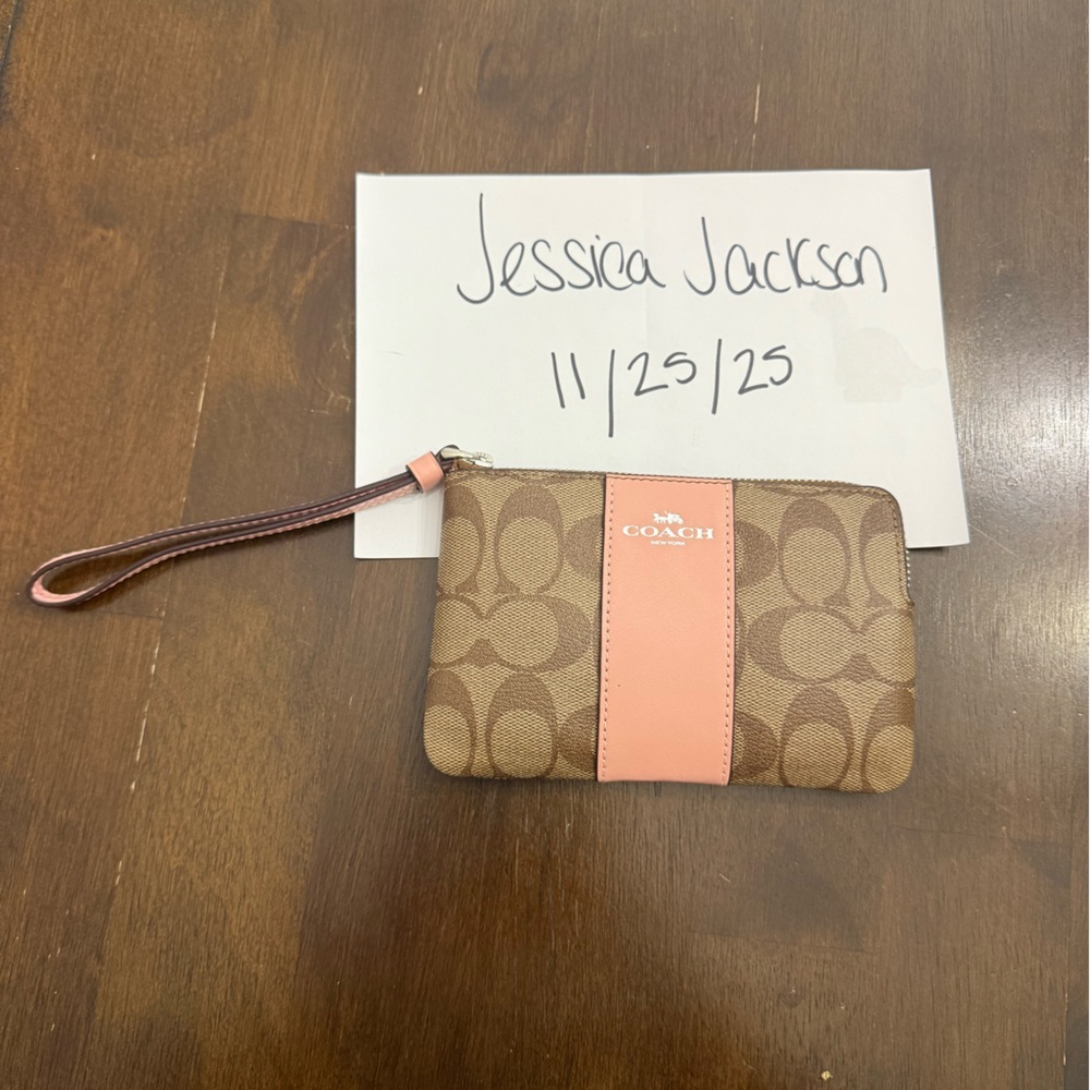 Coach SV Khaki and Petal Wristlet